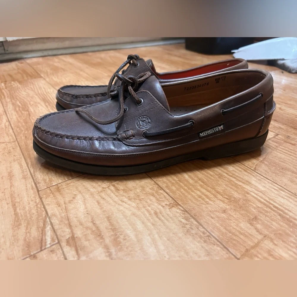 Mephisto Hurrikan Men’s Boat Shoes Brown Leather Loafer shoes 12 Spinnaker $395